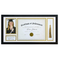 10x20 Custom Black Document Shadow Box Frame for Graduation Tassel Solid Pine Wood Double Gold White Mat
